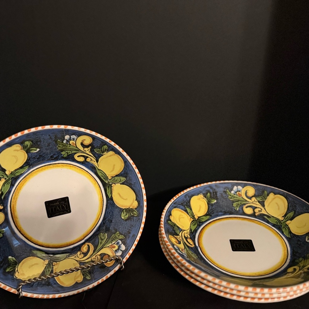Handcrafted Ceramic Lemon Plates - Blue and Yellow